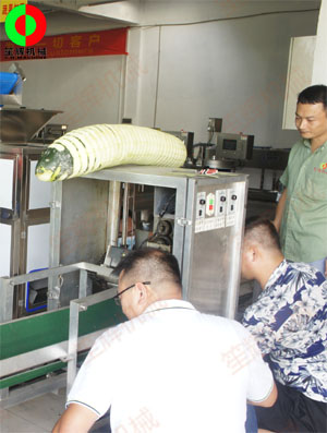 東莞客戶來廠現(xiàn)場測試臥式冬瓜削皮加工機(jī)械設(shè)備！